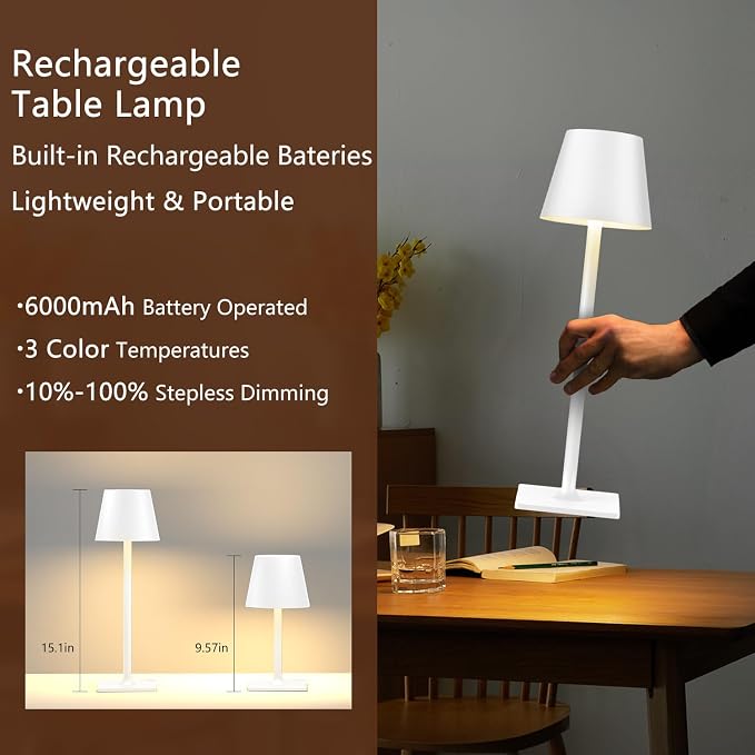 Fizrice Cordless Table Lamp Rechargeable Lamps: 6000mAh Battery Operated Table - Image 3