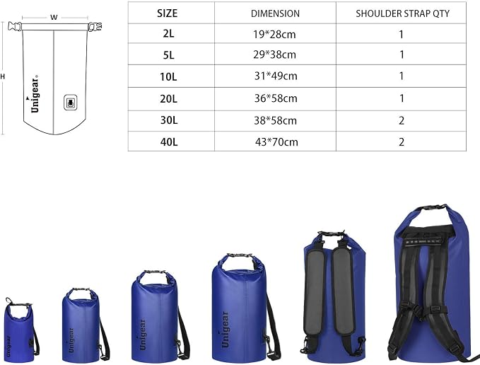 Unigear Dry Bag Waterproof, 2L/5L/10L/20L/30L/40L Floating and Lightweight Bags - Image 2