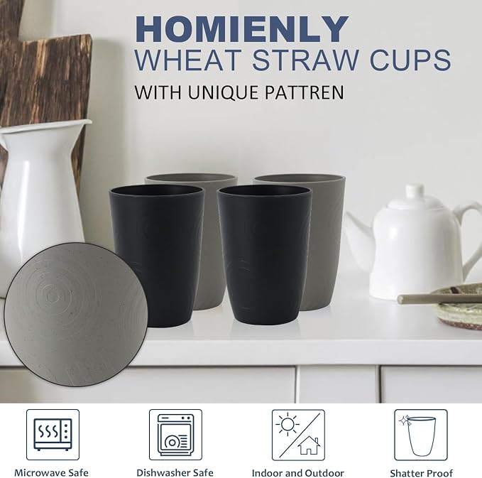 Homienly Drinking Glasses 16oz Wheat Straw Cups-Stackable and Reusable Cups - Image 3