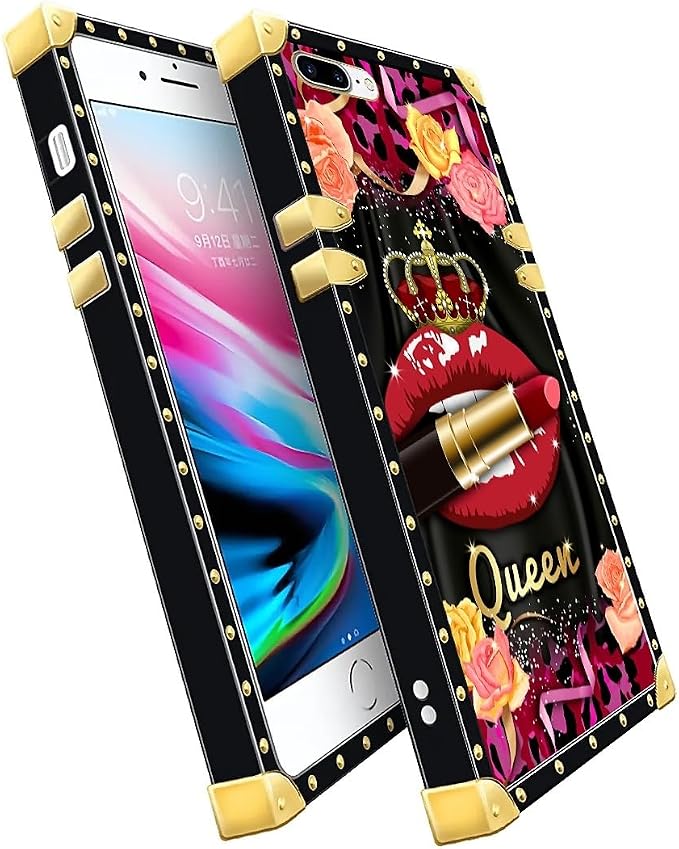 Compatible with iPhone 8 Plus 7 Plus Case, Queen Lip Crown Leopard Print Luxury - Image 3