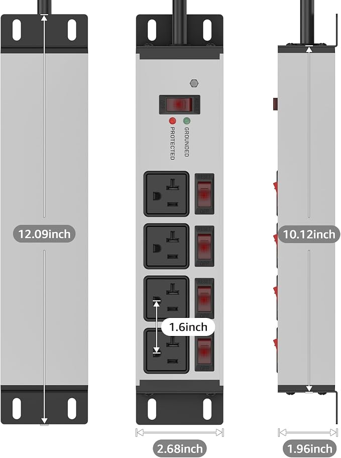 CCCEI Heavy Duty Surge Protector Power Strip 20 Amp Individual Switches. 25FT - Image 7