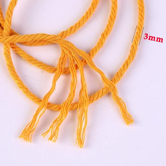 Gold Yellow Macrame Cord 3mm x 109Yards, Colored Cotton Rope Craft Cord - Image 3