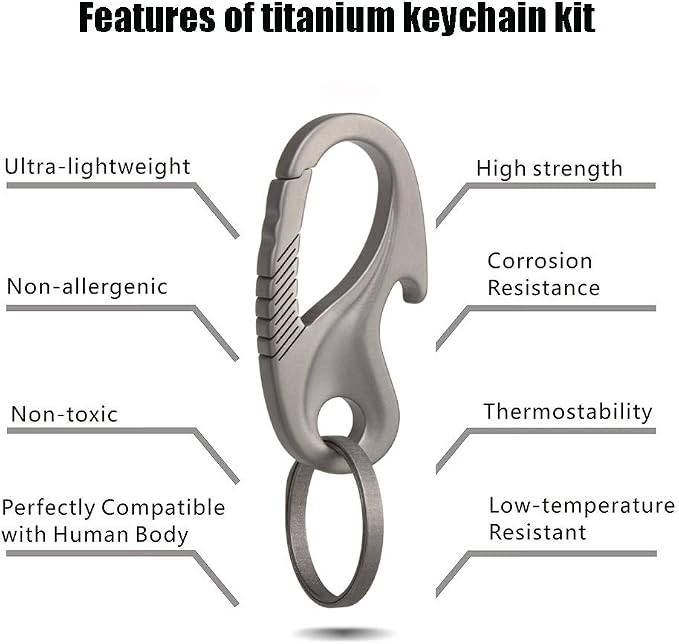 TISUR Titanium Carabiner Keychain Clip, Anti-Lost Key Ring Holder, Self-Locking - Image 4