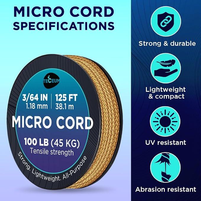TECEUM Micro Paracord – 1.18 mm X 125 ft – Micro Utility Cord – Thin Braided - Image 4