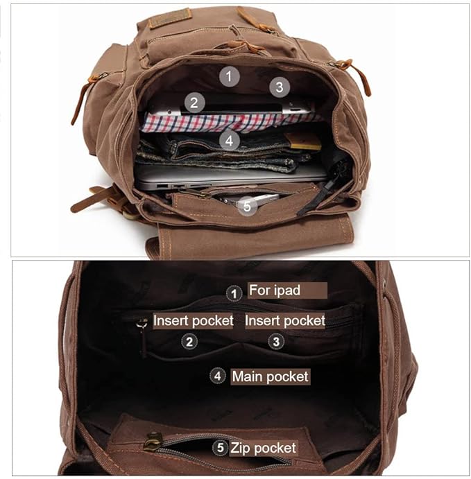 AUGUR High Capacity Canvas Vintage Backpack - Image 3