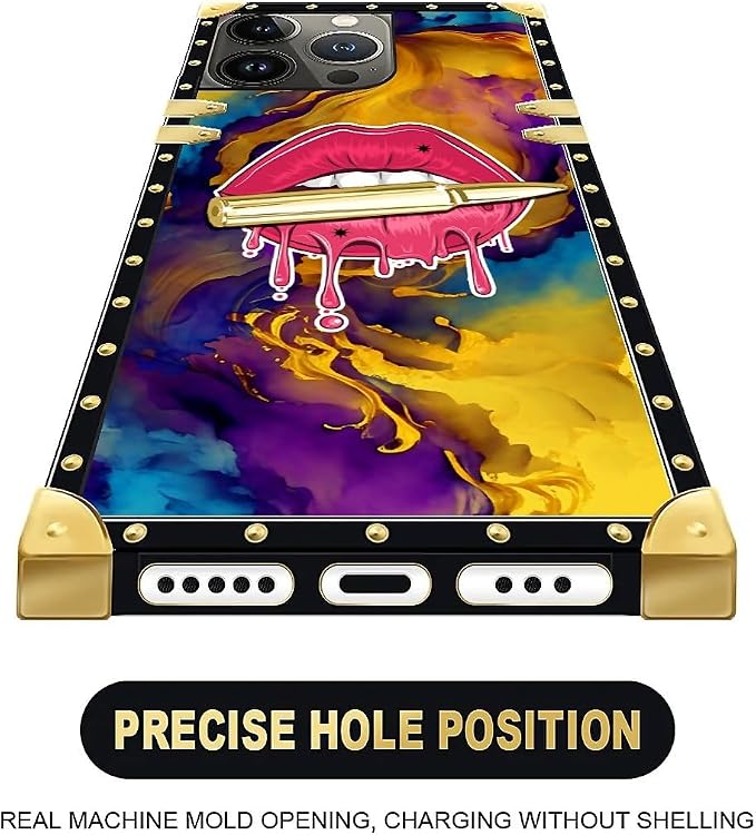 Compatible with iPhone 15 Pro Case, Cool Corlorful Lip Marble Luxury Golden - Image 5