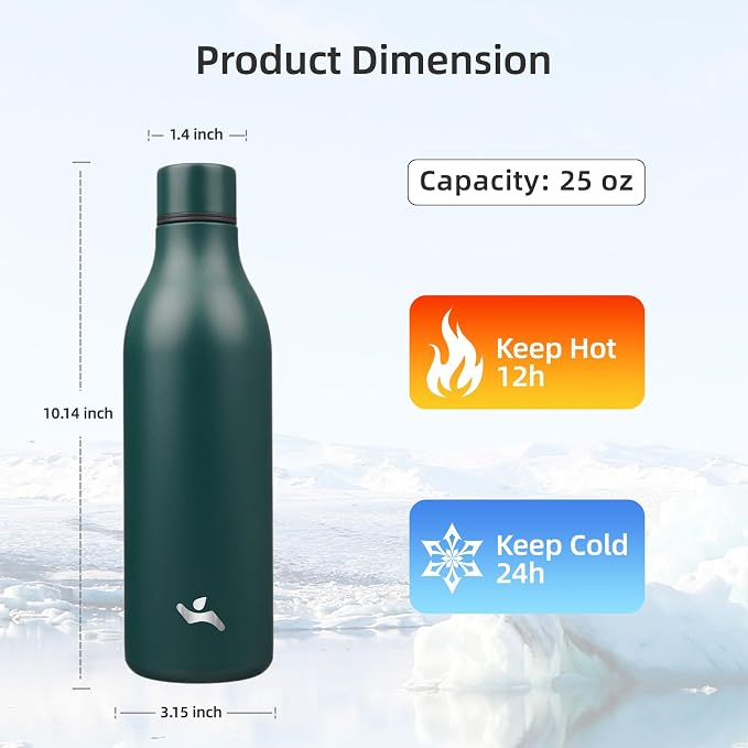 Insulated Water Bottle with Strap, 25 oz Double Wall Stainless Steel Vacuum - Image 2