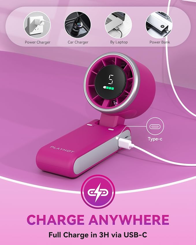 PlayHot Portable Handheld Turbo Fan, 5-Speed Personal Fans, 5000mAh - Image 5