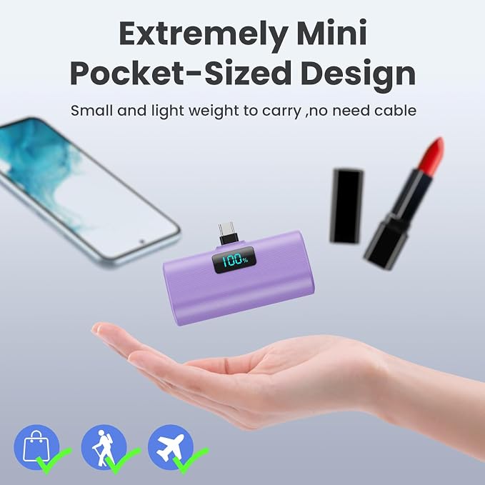 Small Portable Charger 5200mAh, Upgraded PD USB C Power Bank Built-in USB-C - Image 3