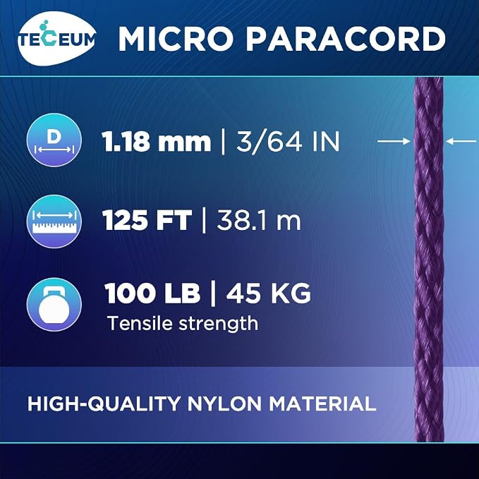 TECEUM Micro Paracord – 1.18 mm X 125 ft – Micro Utility Cord – Thin Braided - Image 2