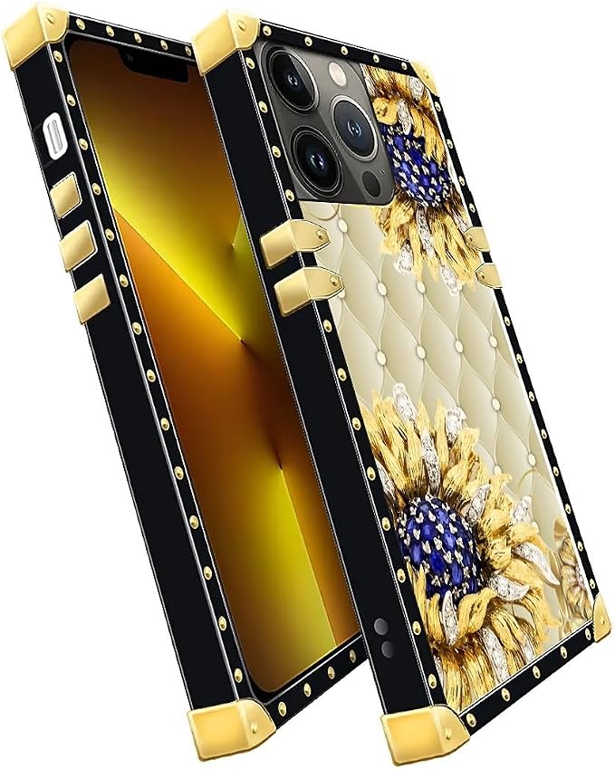 Compatible with iPhone 13 Pro Case, Sunflower Diamonds Leather Luxury Golden - Image 3