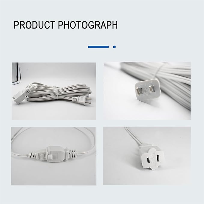 50FT White Extension Cord, 2 Prong Extension Cords Indoor, 16 Gauge SPT-2 Flat - Image 6