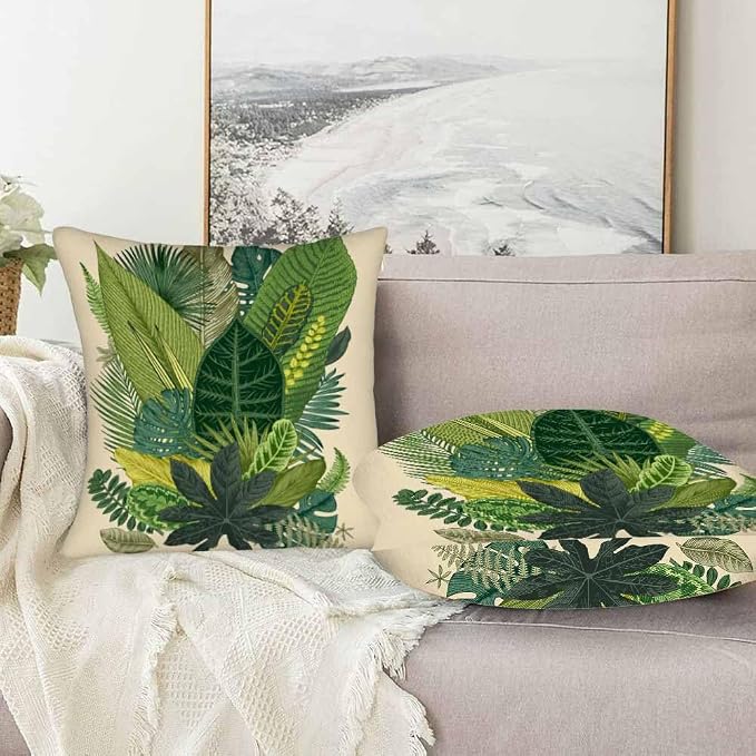 Tropical Leaves Palm 18x18 Throw Pillow Covers Set of 2 Green Tree Banana Leaf - Image 5