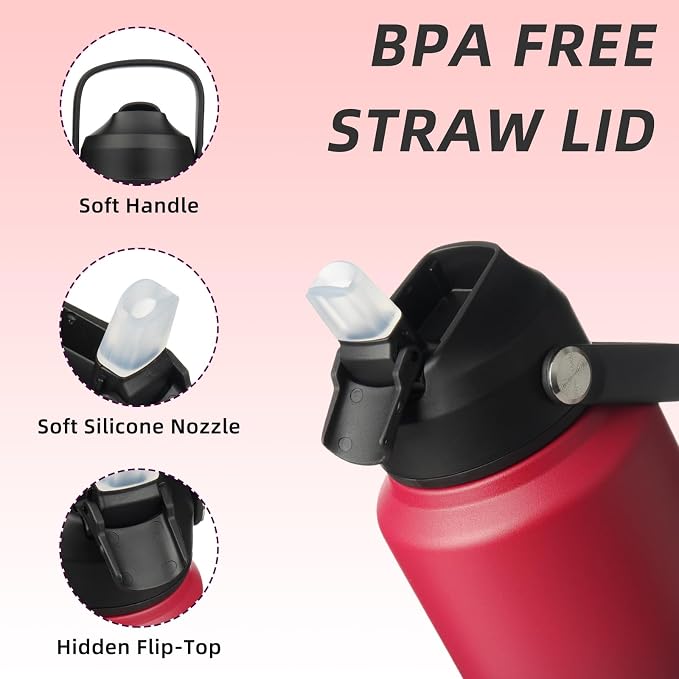 BJPKPK Water Bottle with Straw Lid, 32oz Vacuum Insulated Water Bottles - Image 2