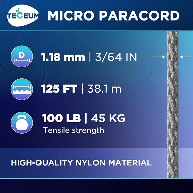 TECEUM Micro Paracord – 1.18 mm X 125 ft – Micro Utility Cord – Thin Braided - Image 2