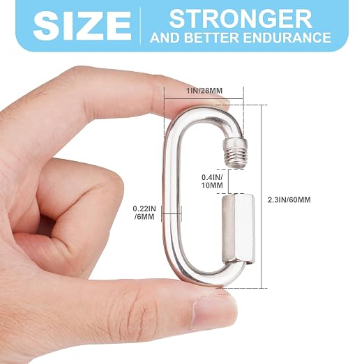 5 Pcs 2.3 Inch 316 Heavy Duty Stainless Steel Screw Chain Quick Links, D Shape - Image 2