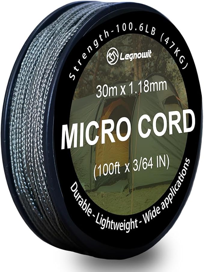 Micro Paracord, 1.18mm x 100ft Thin Mini Utility Braided Small Paracord by Legowitoutdoor