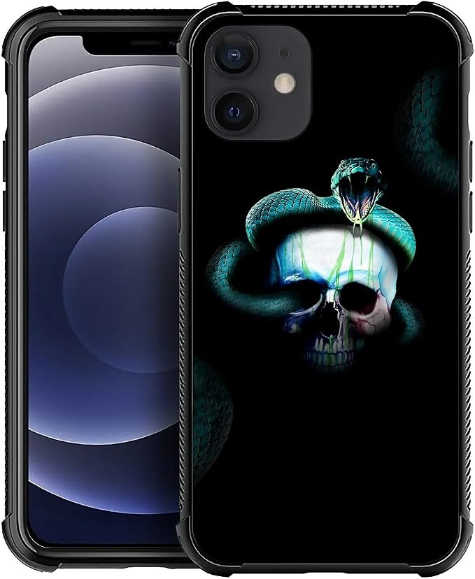 for iPhone 12 Mini Case, Skeleton Winding Snake Pattern Graphic Design Girl Boy by FKBRCL4U