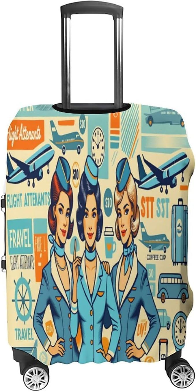 Flight Attendants Travel Vintage Style Retro Stretch Luggage Cover, Washable - Image 4