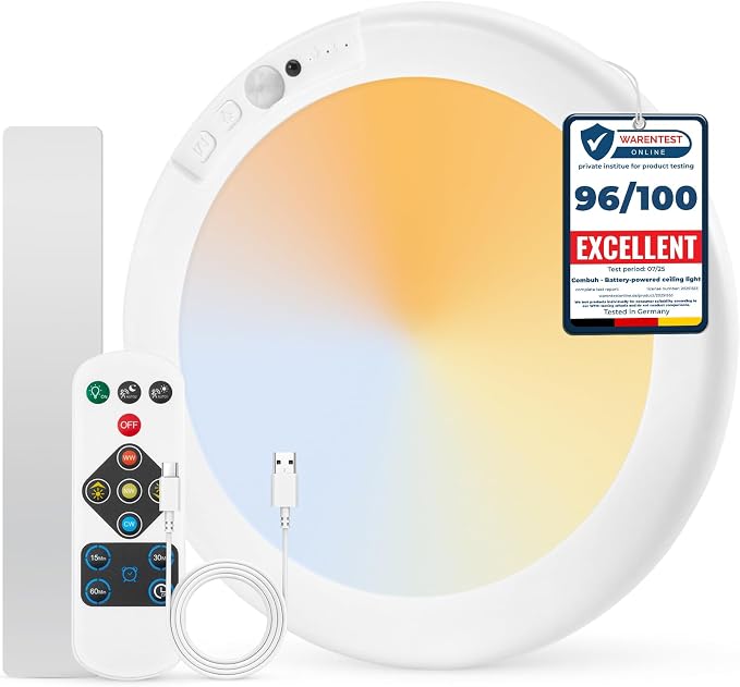 Combuh Battery Operated Shower Light Waterproof Inside, Rechargeable Motion by Combuh