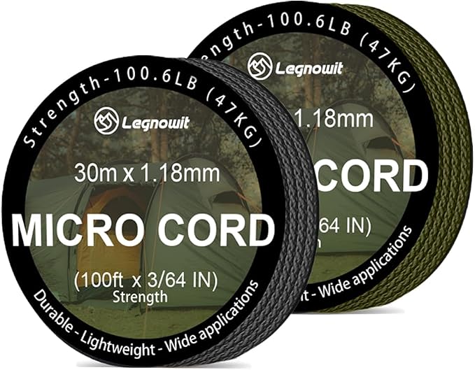 Micro Paracord, 2 Pack 1.18mm x 100ft Thin Mini Utility Braided Small Paracord by Legowitoutdoor