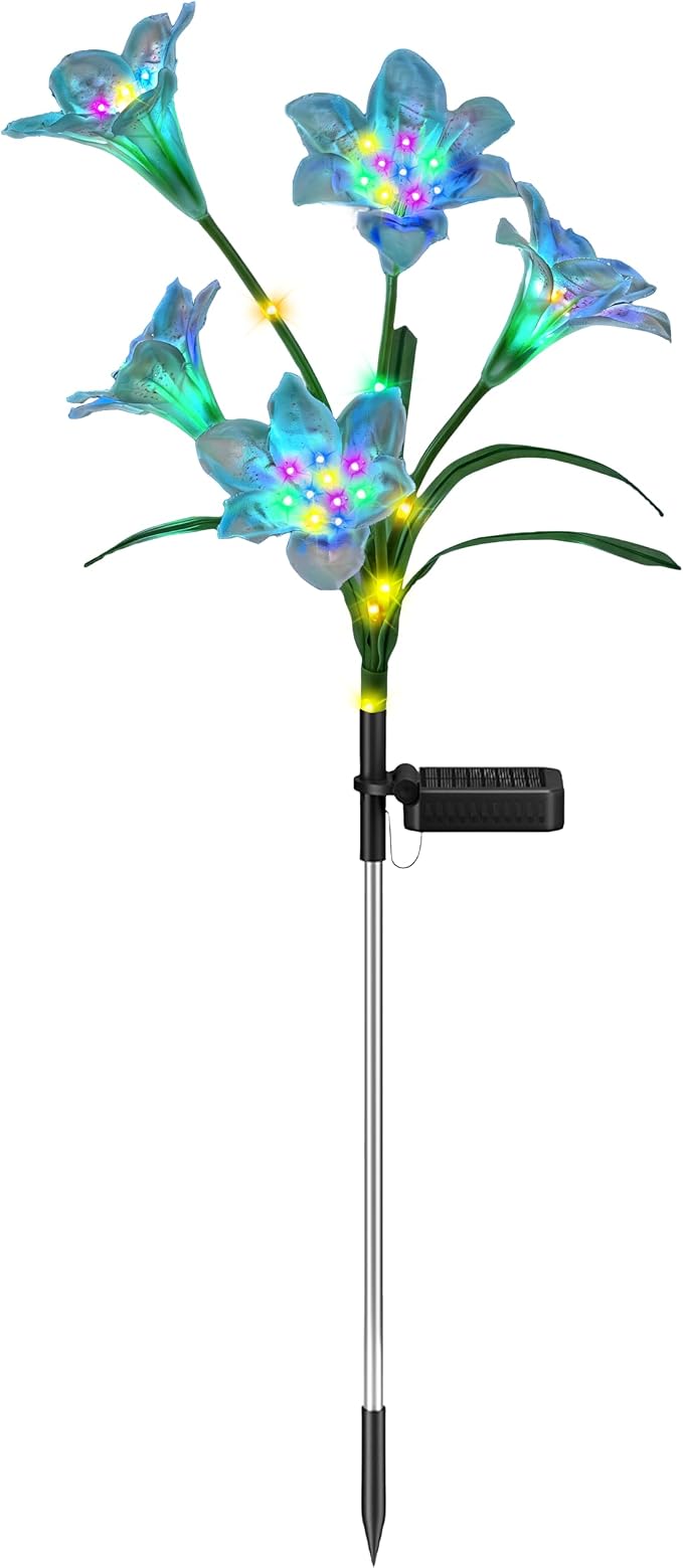 Upgrade Solar Lights Outdoor Garden Decor: 2 Pack Solar Lily Flowers, 10 - Image 5