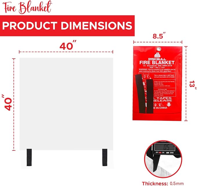 Emergency Fire Blanket for Home and Kitchen 2 Pack 40” x 40” Fiberglass Fire - Image 2