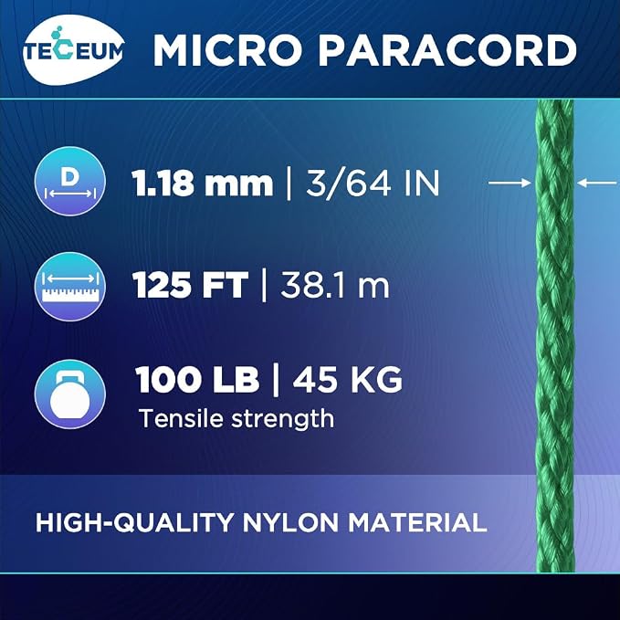 TECEUM Micro Paracord – 1.18 mm X 125 ft – Micro Utility Cord – Thin Braided - Image 2