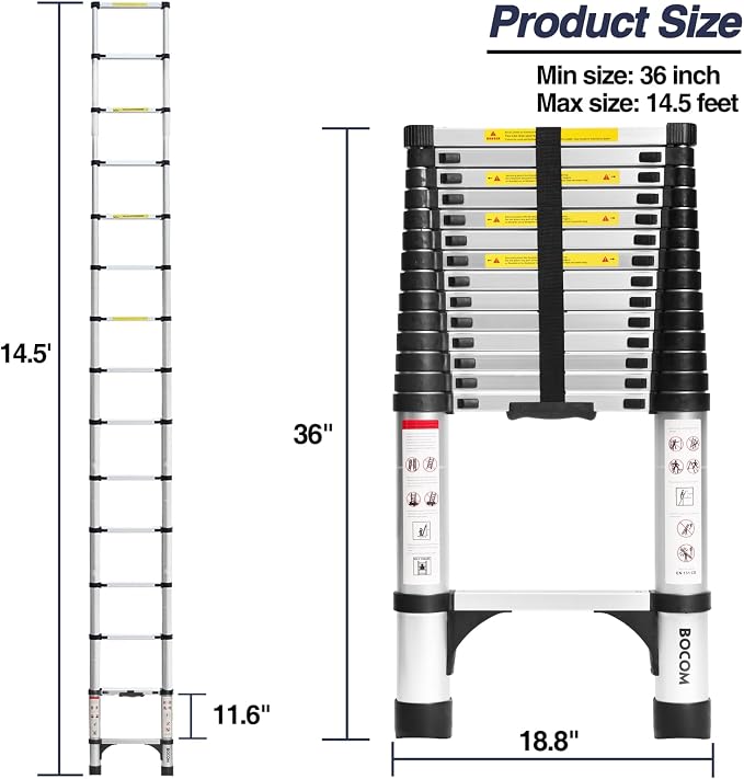BOCOM 14.5 FT Aluminum Telescoping Ladder, Lightweight Multi-Purpose - Image 5