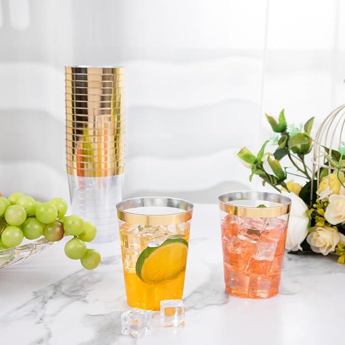 I00000 100PCS Gold Plastic Cups, 10 oz Clear Plastic Cups - Image 5