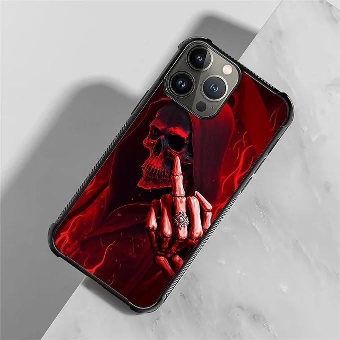 for iPhone 15 Pro Case, Gestures Funny Skull Pattern Graphic Design Girl Boy - Image 3