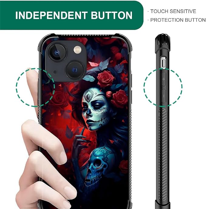 for iPhone 14 Case, Skull Lady Rose Pattern Graphic Design Girl Boy Soft - Image 4