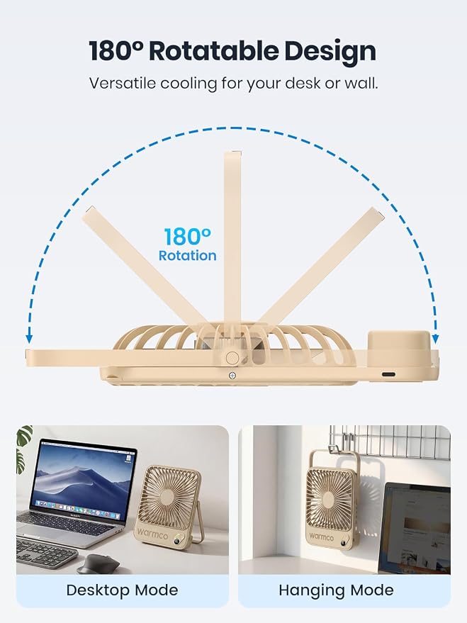 Warmco 10000mAh Portable Travel Fan 7-inch, Max 24H Runtime, Ultra-thin Quiet - Image 6