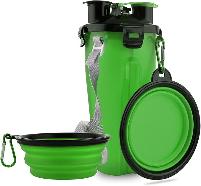 Dog Travel Water Bottle Collapsible Bowls, 2 in 1 Pet Food Container by Guardians