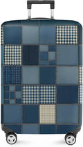 ANNA QUEEN Blue Patchwork Luggage Cover, Modern Grid Suitcase Protector by ANNAQUEEN