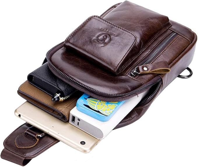 Hebetag Leather Sling Bag Hiking Daypack - Image 6