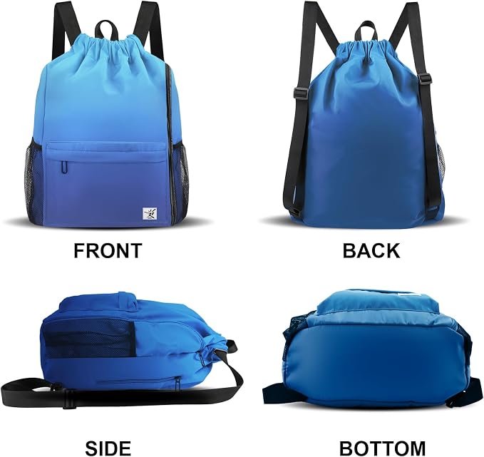 Drawstring Backpack with Mesh Pockets String Gym Bag Sackpack Sandproof Water - Image 6