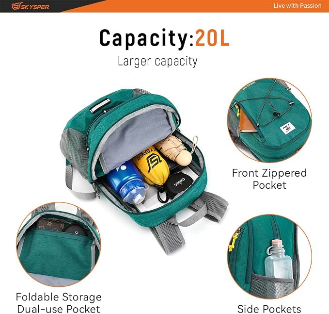 SKYSPER Foldable Small Backpack – 20L Lightweight Hiking Daypack - Image 2