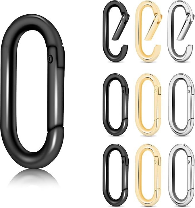 12Pack Large Oval Keyring, Metal Carabiner Spring Snap Hooks Clip by CooBigo