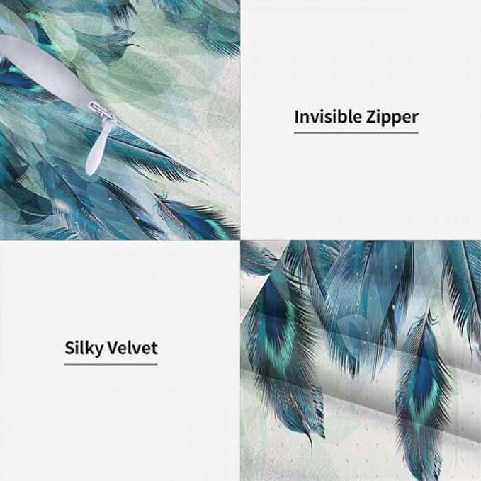 Peacock Feather 18 X 18 Pillow Covers Watercolor Gradient Blue Soft Halo Green - Image 7