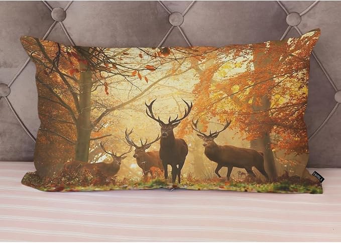 EKOBLA Decorative Lumber Cushion Case Deers Herd of Deer Stand Among The Fall - Image 4