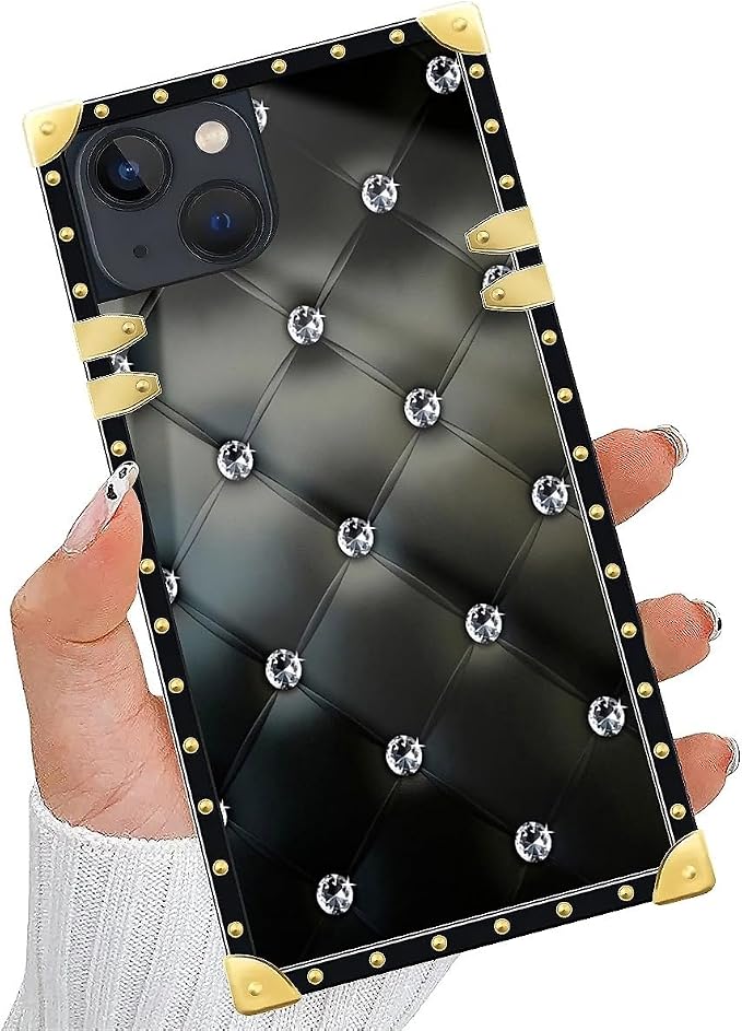 Compatible with iPhone 14 Case, Shiny Black Sofa Crystal Luxury Golden - Image 5
