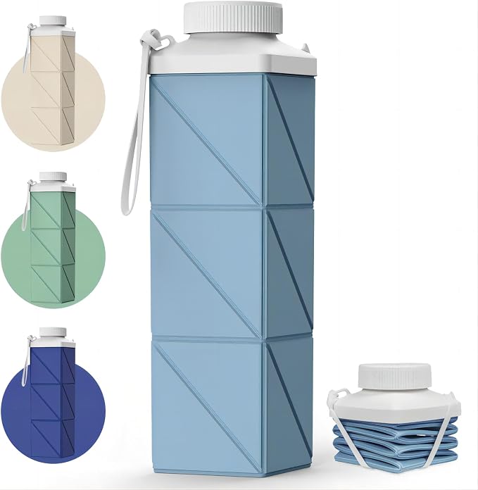 POMKAKA Collapsible Water Bottles 24.3oz, 2nd Generation Leakproof BPA-Free by Mefold
