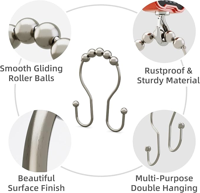 Shower Curtain Hooks Brushed Nickel Shower Curtain Rings Rust Proof, Bathway - Image 2