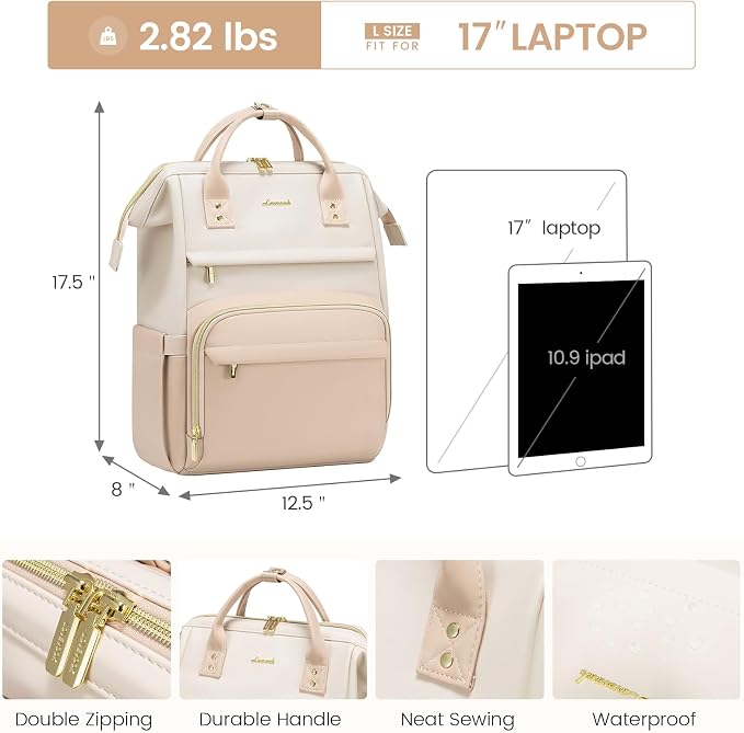 LOVEVOOK Leather Backpack for Women, 17 inch Laptop Backpack, Professional Work - Image 5