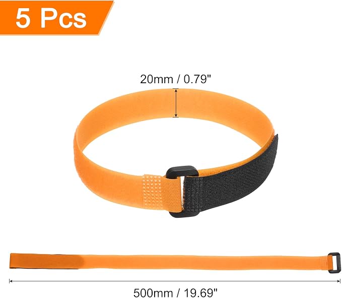 MECCANIXITY 5Pcs Reusable Battery Tie Down Straps, 0.8x20" Orange Nylon - Image 2