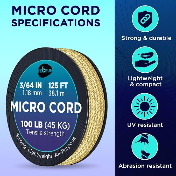 TECEUM Micro Paracord – 1.18 mm X 125 ft – Micro Utility Cord – Thin Braided - Image 4