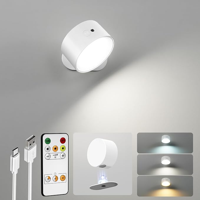 LED Wall Mounted Lights, Rechargeable Wall Sconces Lamp, 3 Color Temps & Remote by AMETHEUS