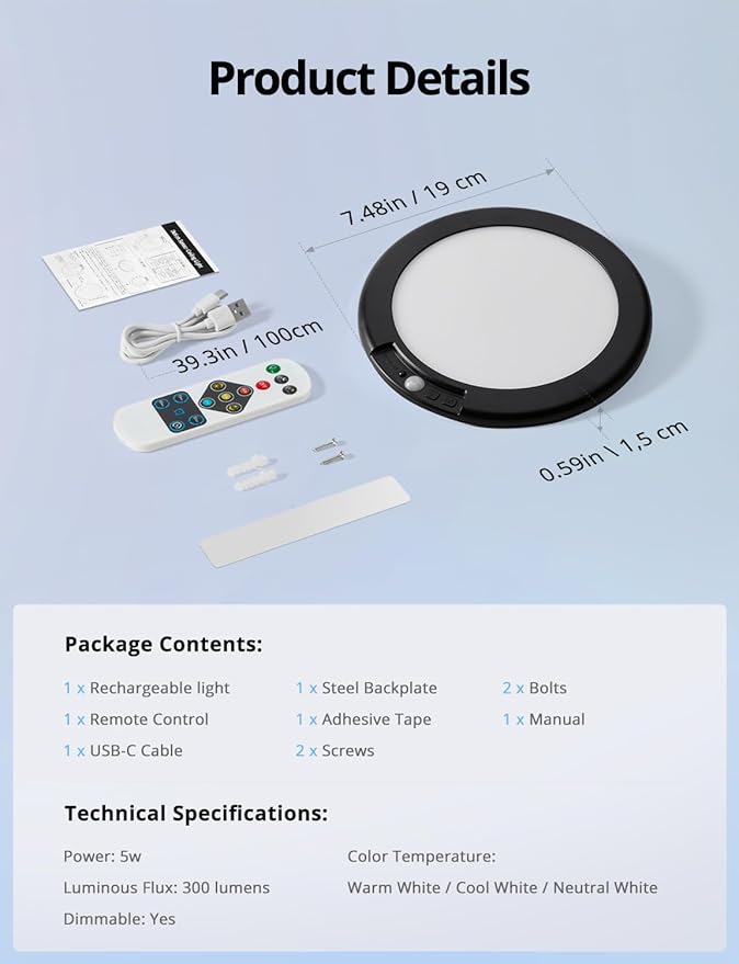 Combuh Black Operated Battery Powered Motion Sensor Ceiling Lights Wireless - Image 8