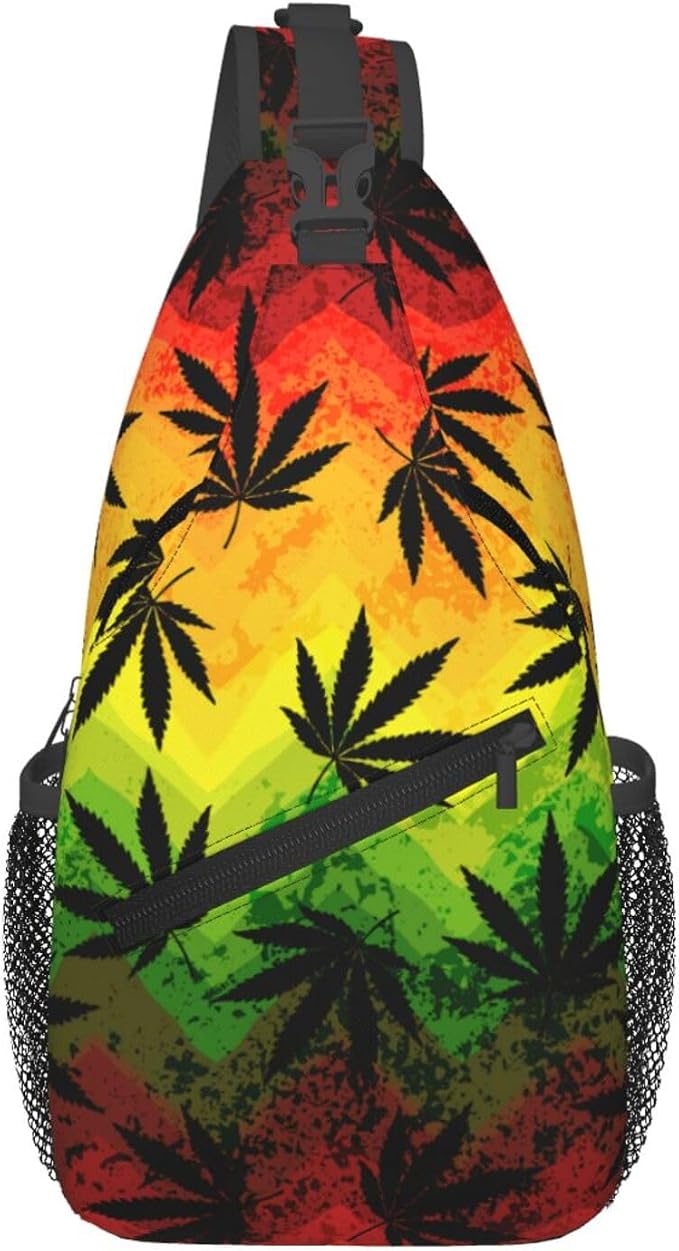 Marijuana Leaves Sling Bag For Women Men Fashion Print Backpack Crossbody by Unknown